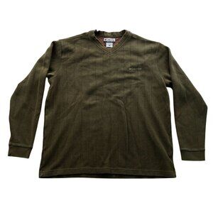 Columbia Mens Sweater XL V-Neck Cozy Knit Olive Green Ribbed Pullover Outdoors